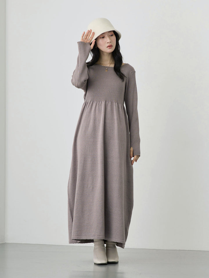 罗纹针织喇叭裙 灰色