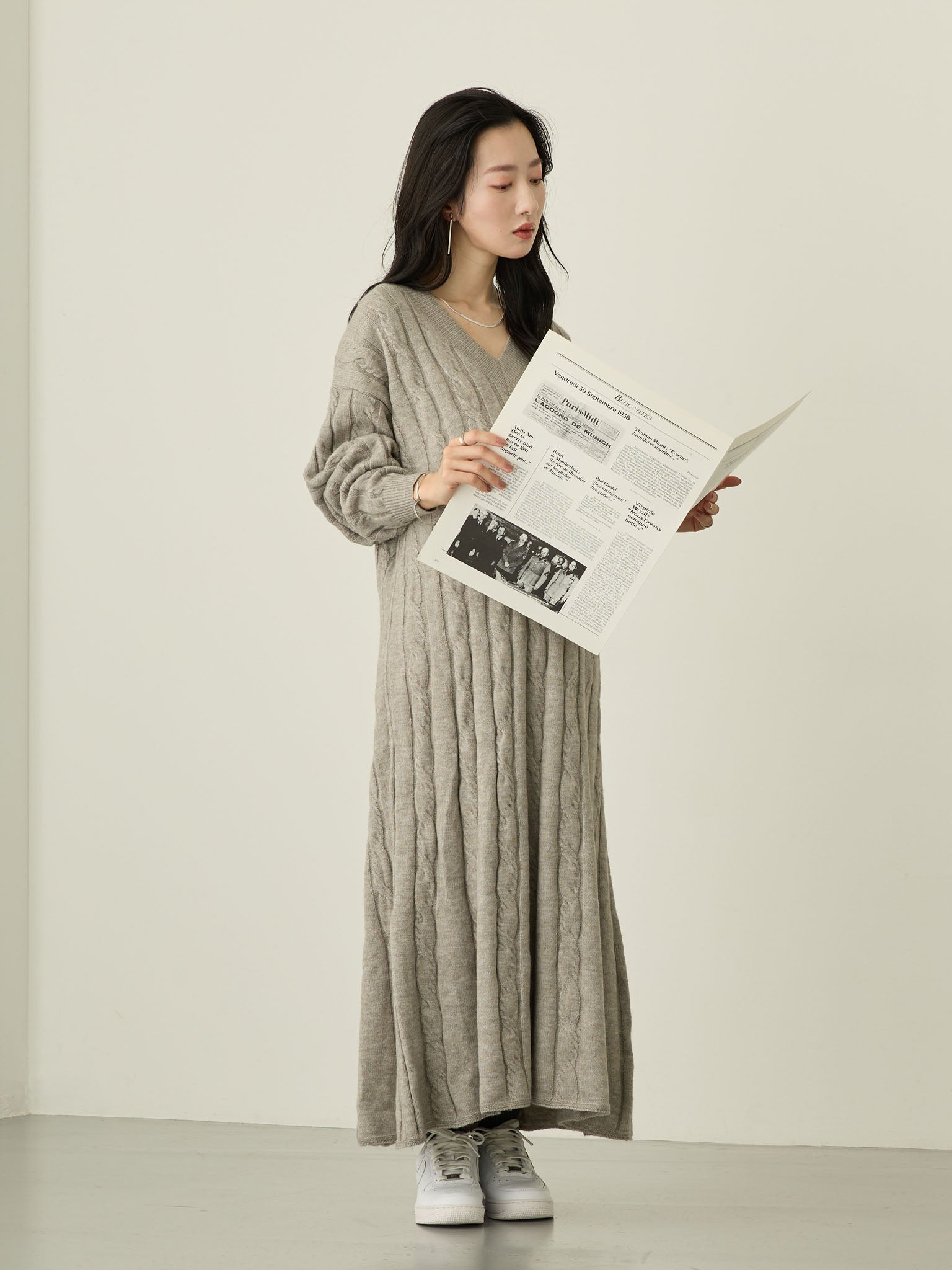 【新品】honono 授乳服 ケーブルニットワンピース honono ケーブルニットワンピース グレー マタニティ・授乳服