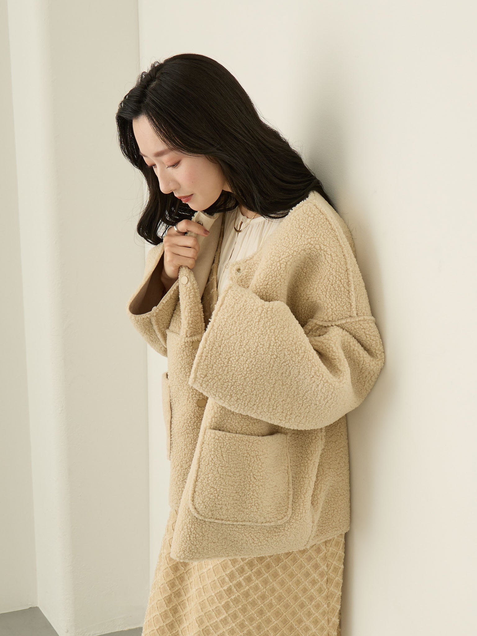 リバーシブルボアダッカー付きジャケット Beige – honono for mom&baby