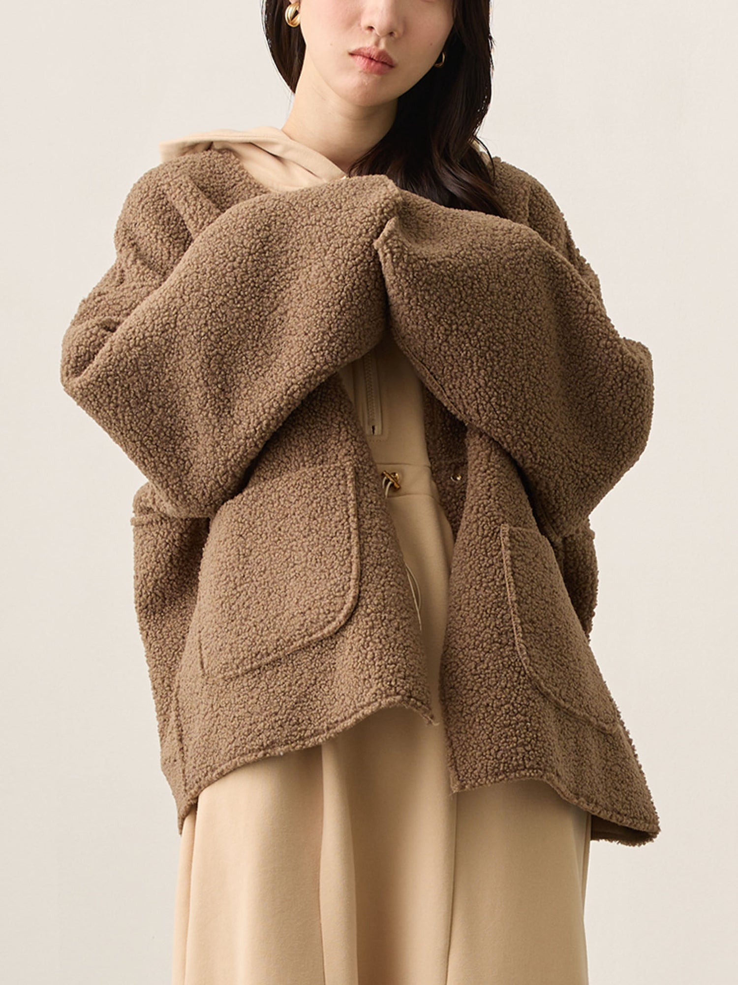 リバーシブルボアダッカー付きジャケット Brown