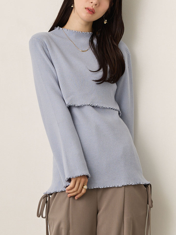 柔らかリブニットトップス Blue
