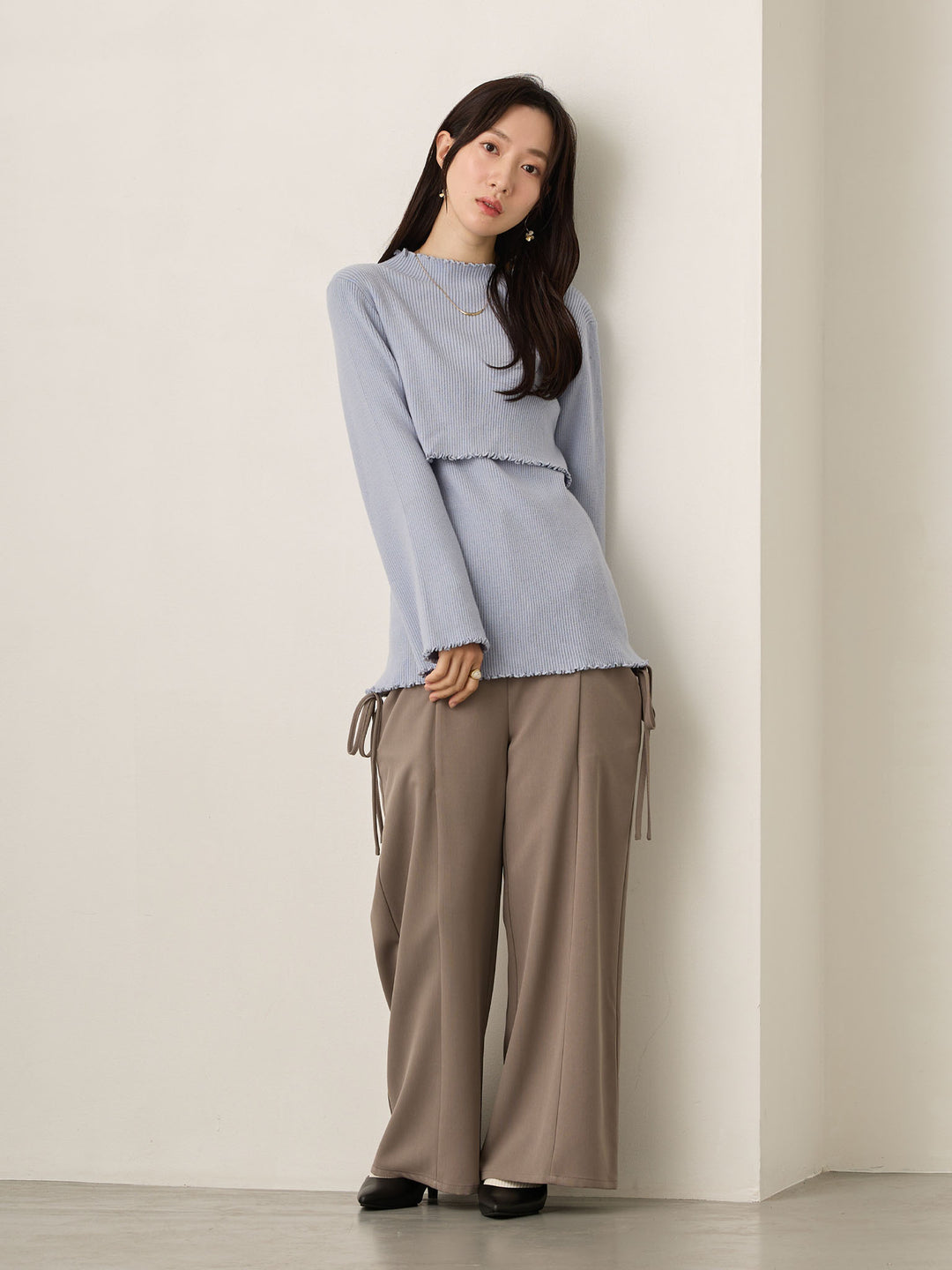 柔らかリブニットトップス Blue