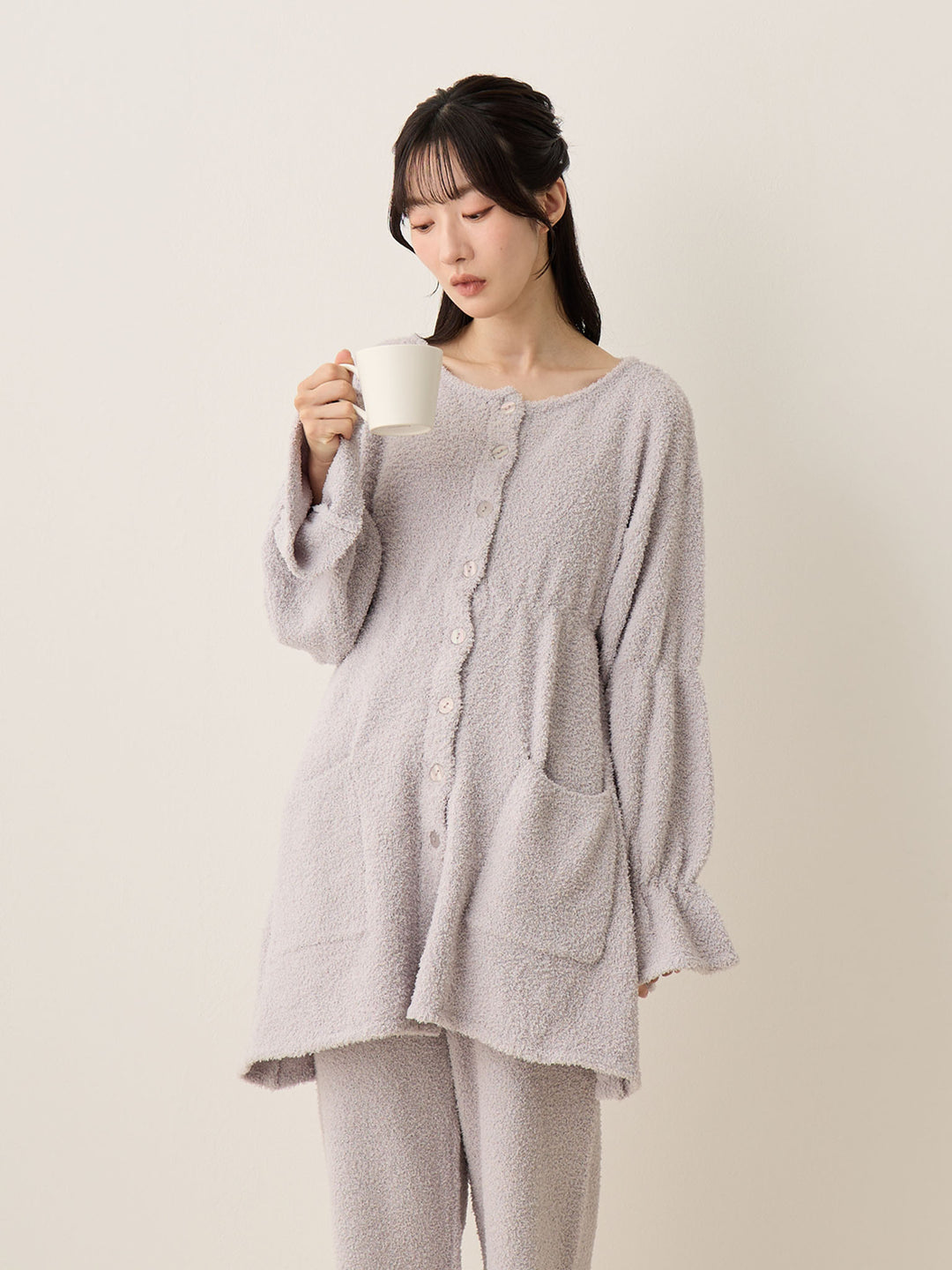 蓬松睡衣套装 灰色