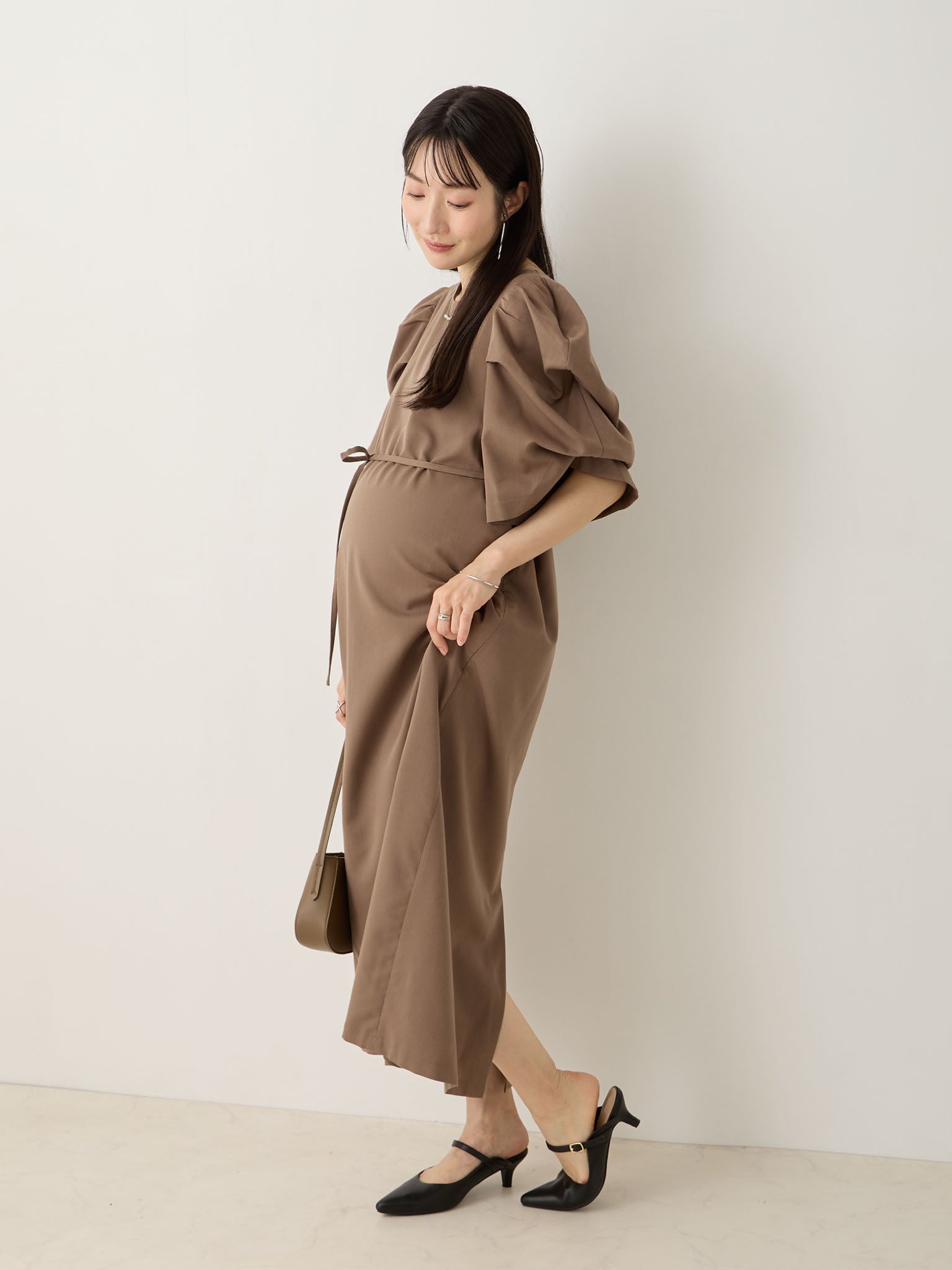 【人気商品！】 ボリューム袖Iラインワンピース Brown – honono for mom&baby マタニティ
