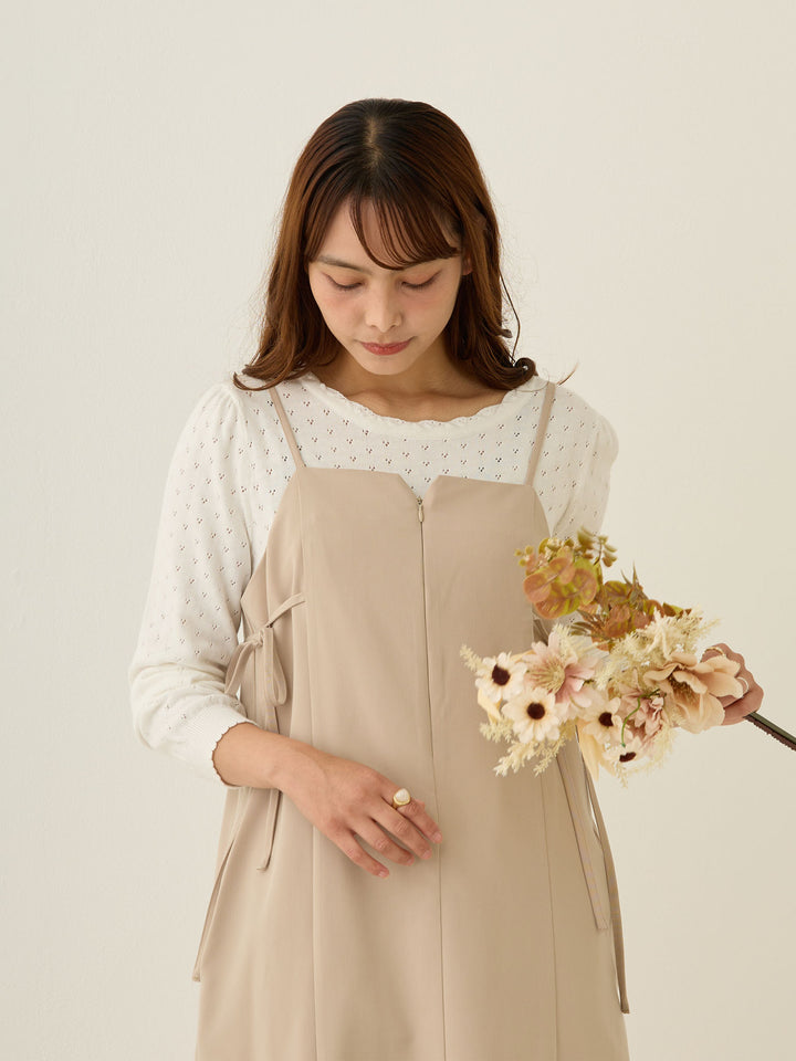 [Maternity/Nursing Wear] Side Ribbon Cami Dress Khaki