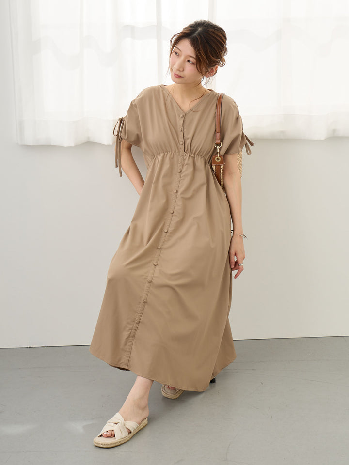 シャーリングスリーブワンピース Brown