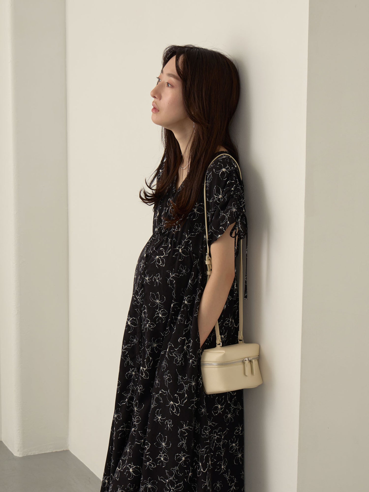 シャーリングスリーブワンピース Flower