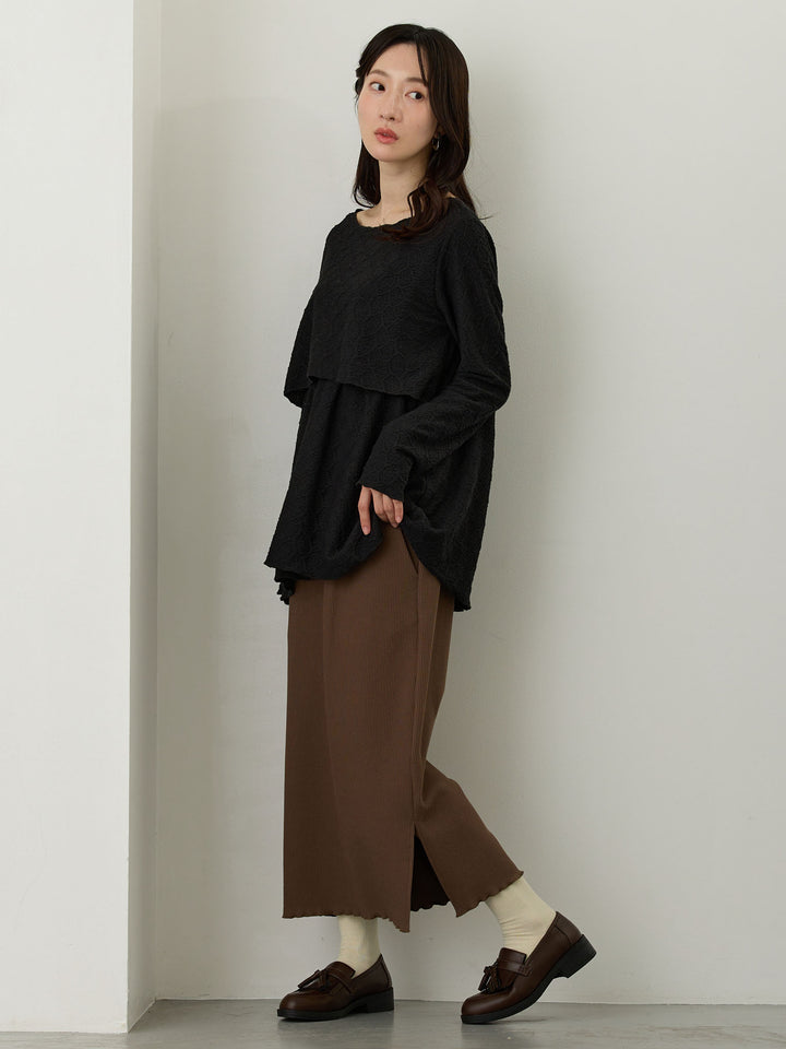 リブカットタイトスカート Brown