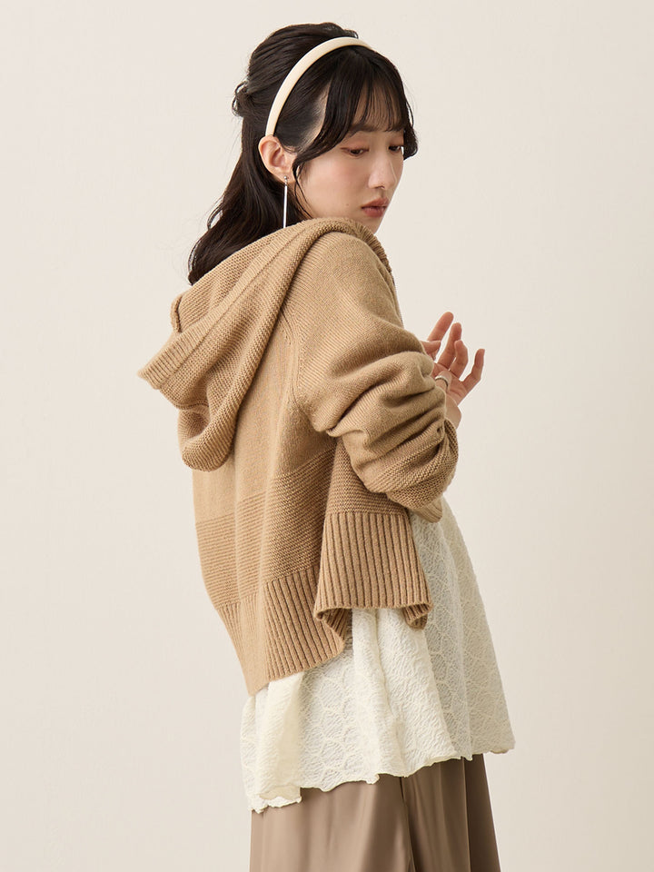 双拉链针织开衫 米色