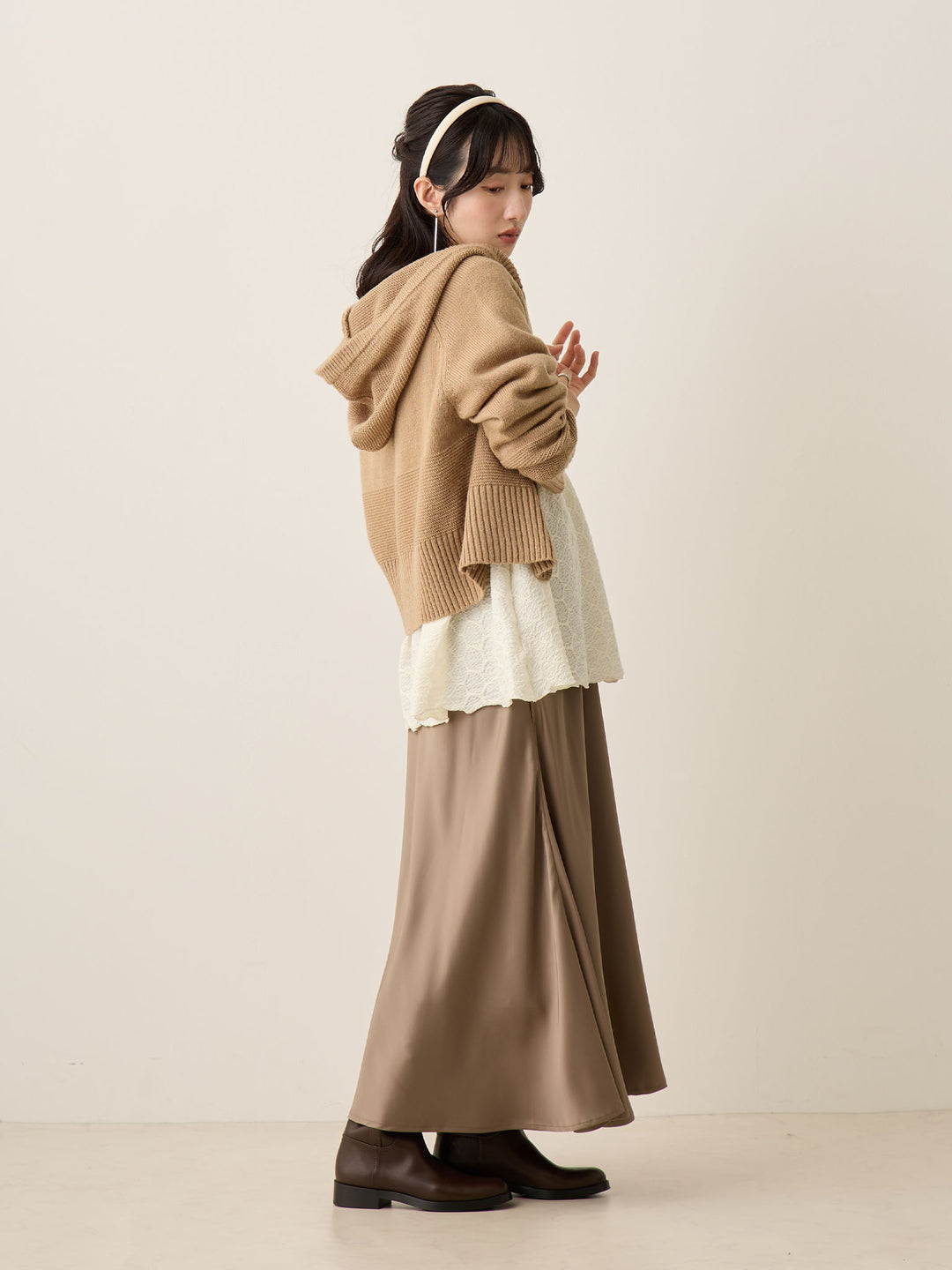 双拉链针织开衫 米色