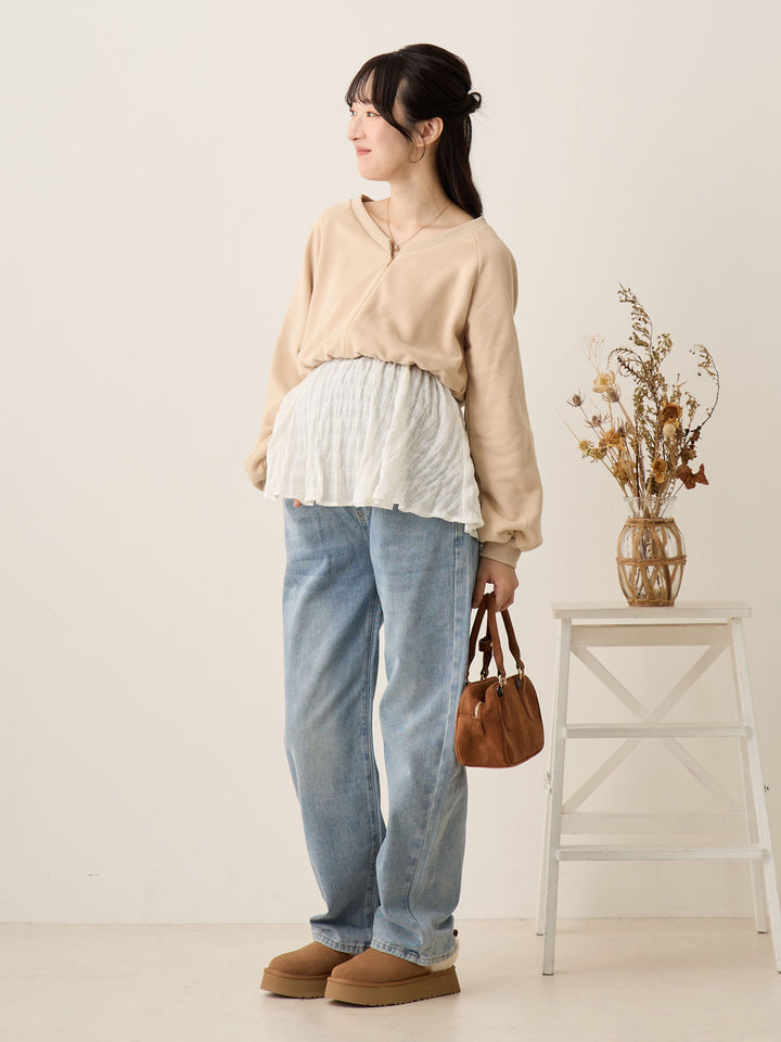 マタニティロングデニム Light blue