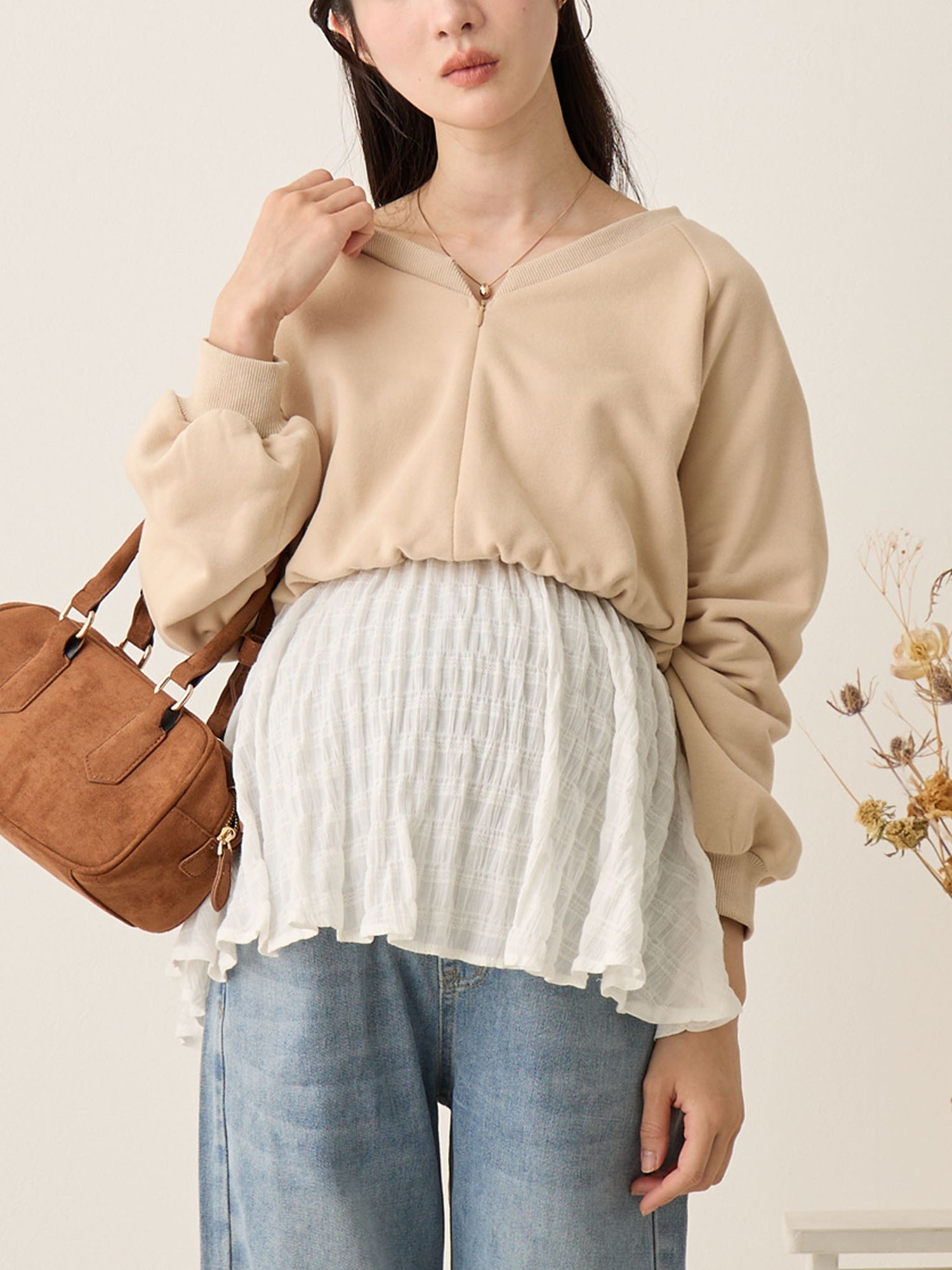 レイヤード風スウェットトップス Beige