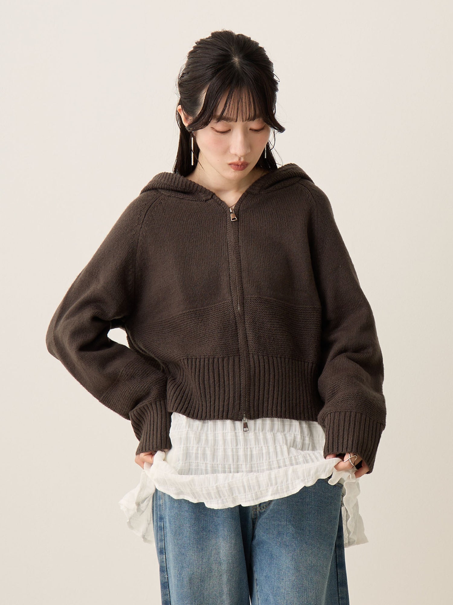 ダブルジップニットカーディガン Charcoal