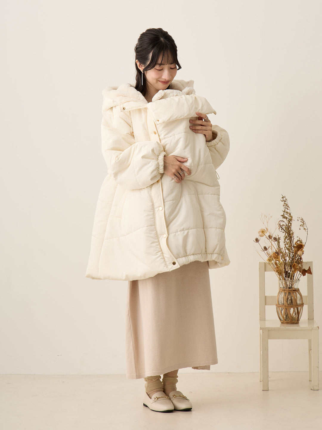 [孕妇/产后] 鸭绒外套 米色填充外套