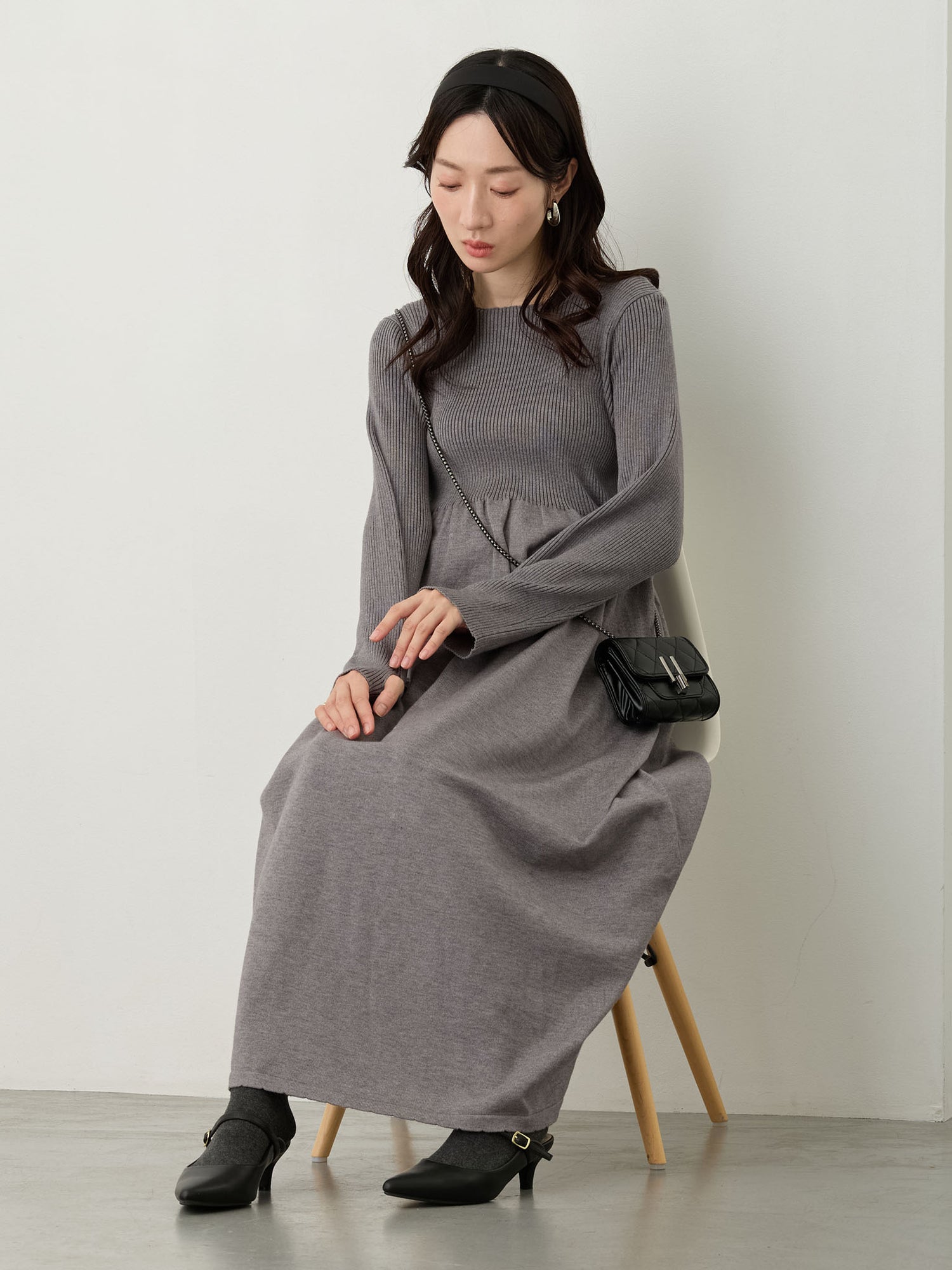 リブニットフレアワンピース Gray