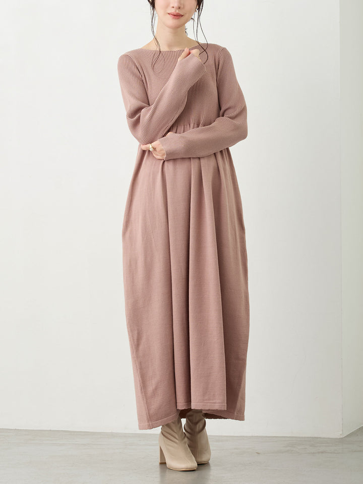 リブニットフレアワンピース Pink beige
