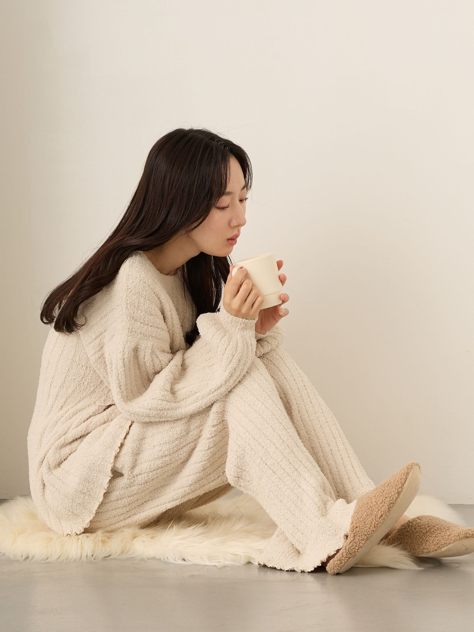 新品未使用】honono ニットドッキングフェザー ワンピース アイボリー