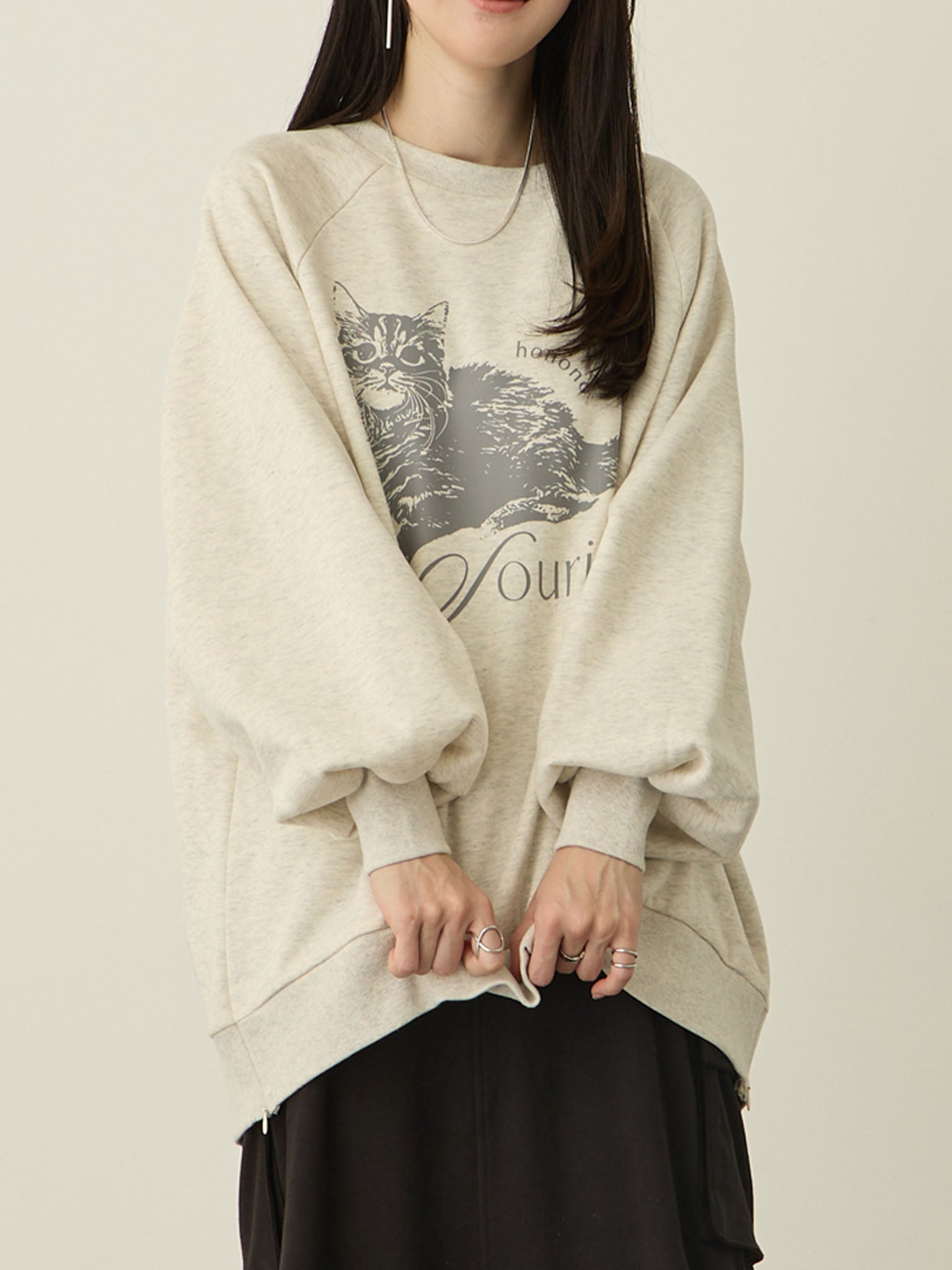 マタニティ・授乳服】裏起毛ねこスウェットトップス Heather