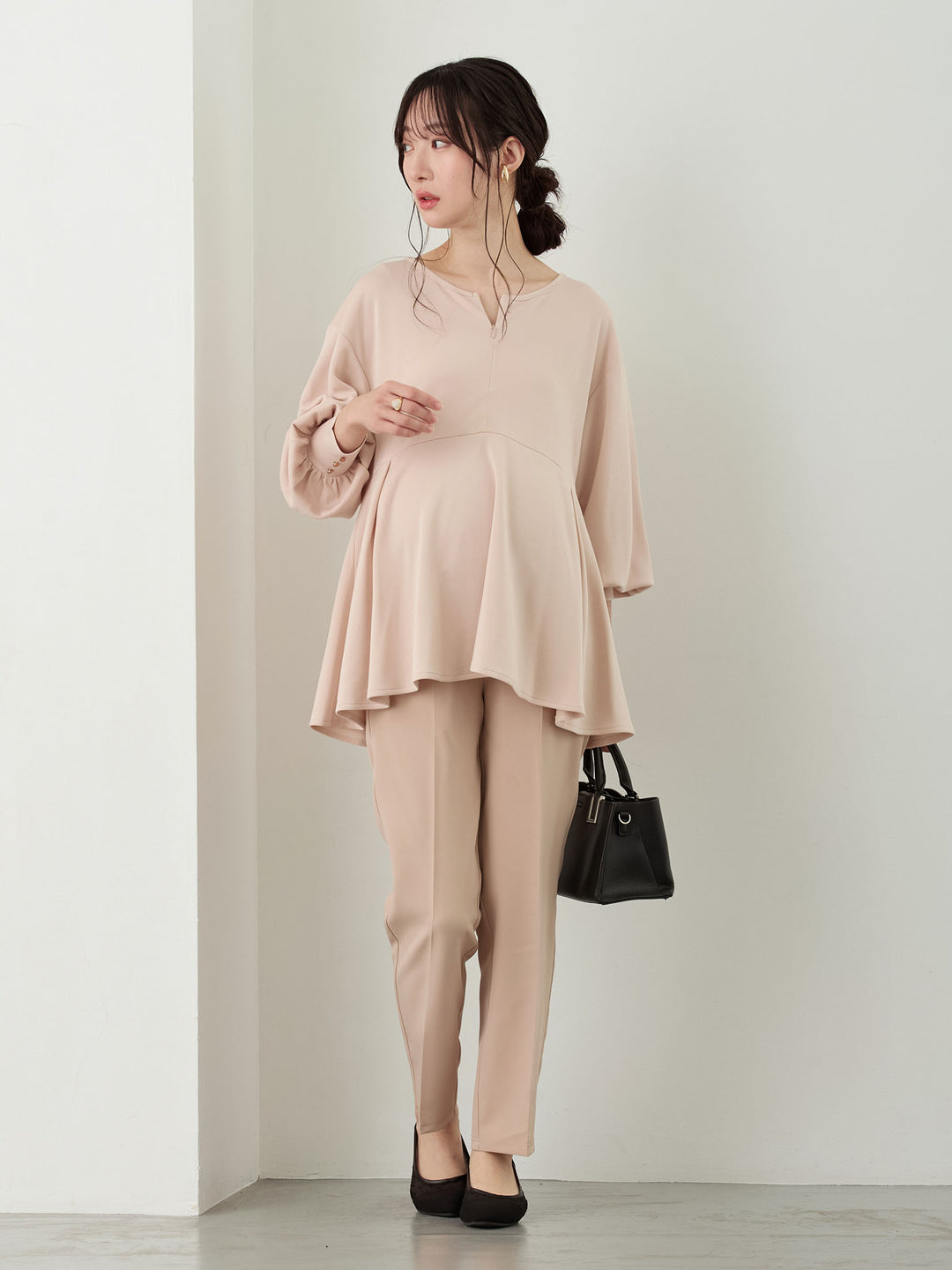 ペプラムトップス Pink beige
