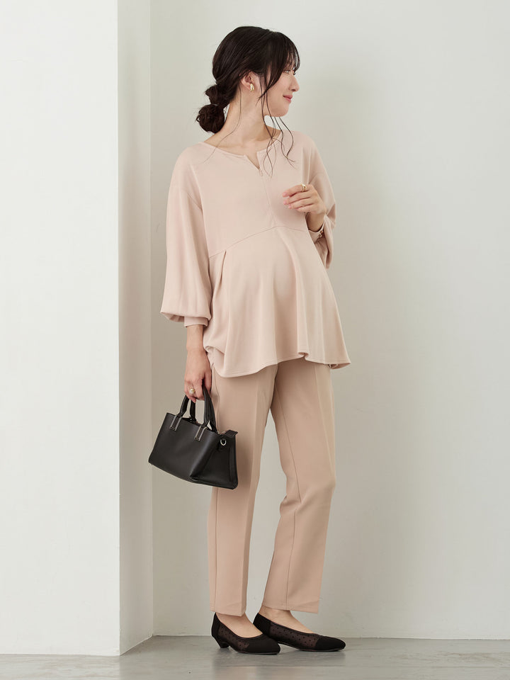 セレモニー対応・美脚見えマタニティテーパードパンツ Beige