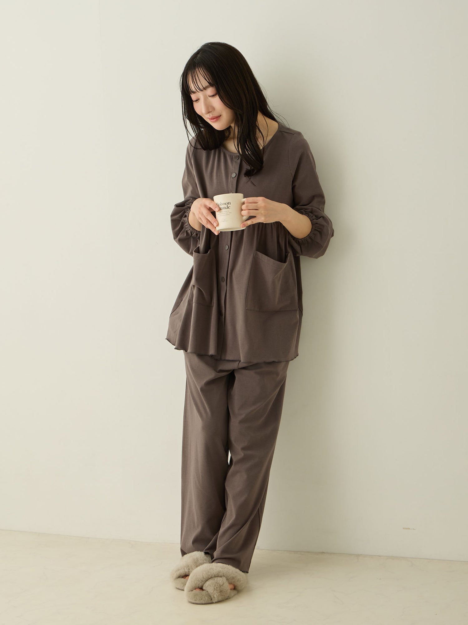 [孕妇/哺乳服] 房间套装 带腹部包裹 木炭