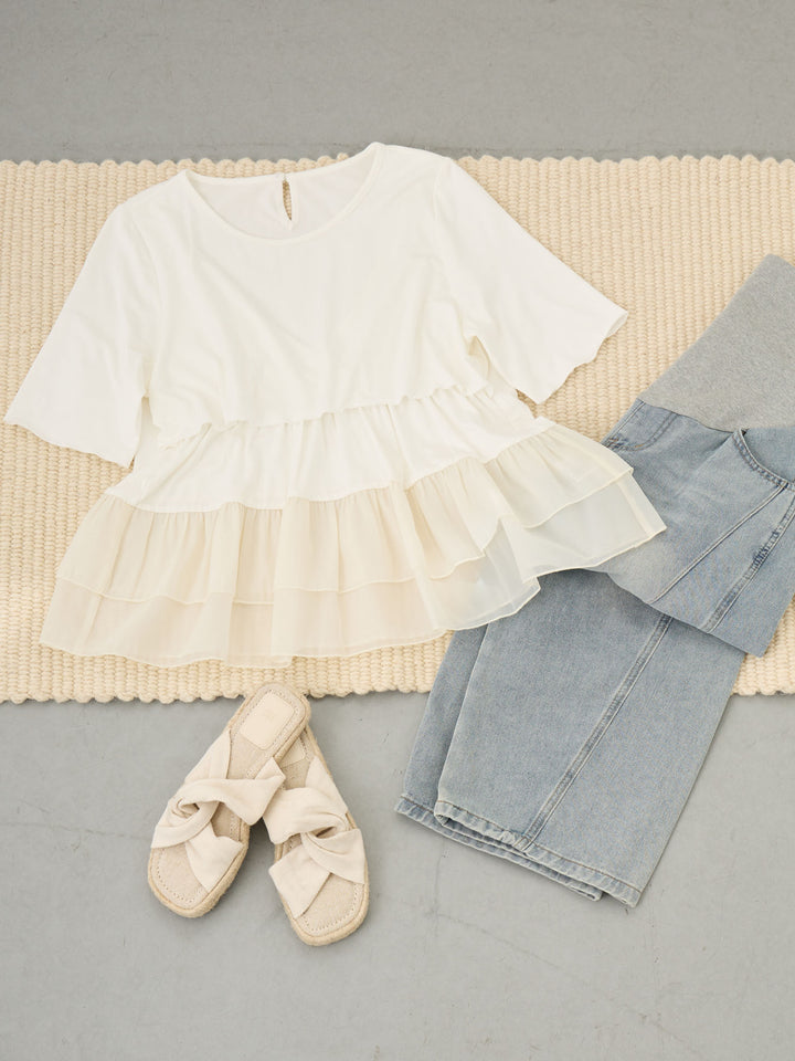 レイヤード風フリルトップス White