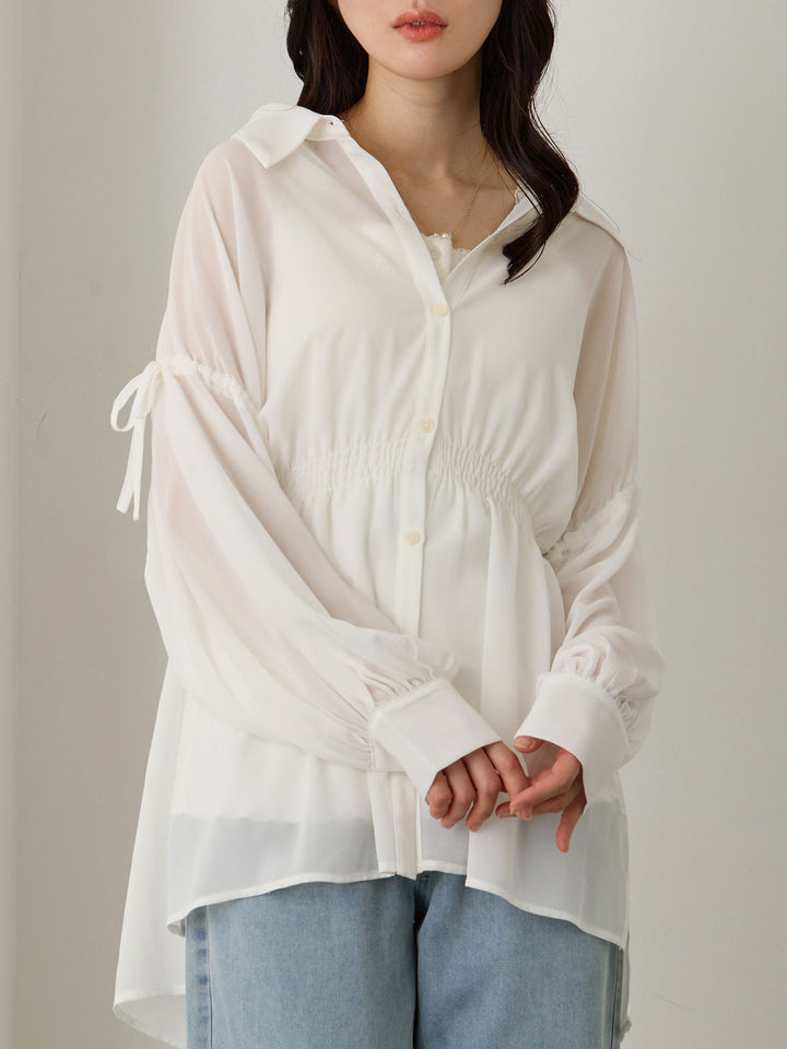 袖リボンシアーシャツ White