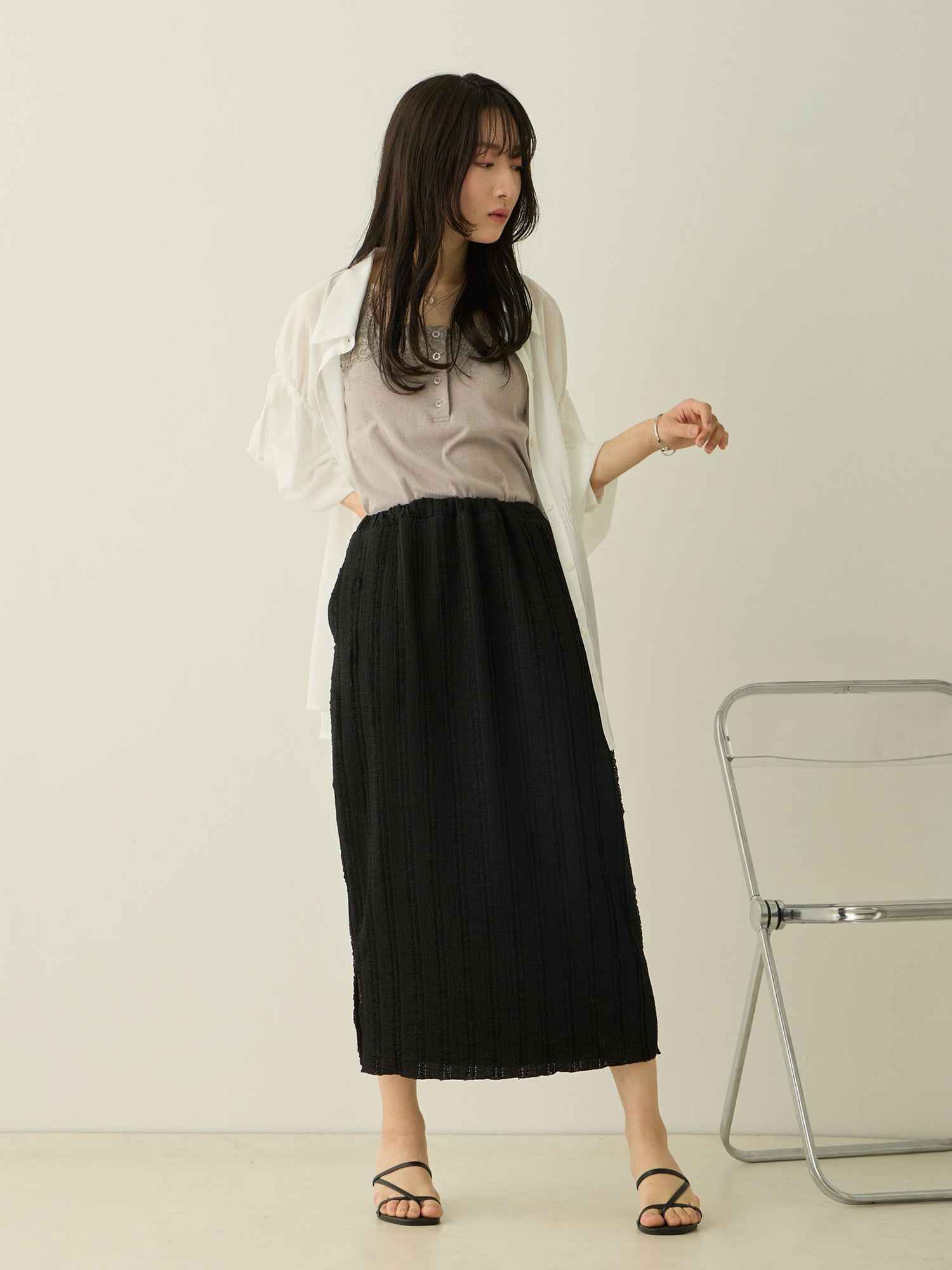【マタニティ・産後】フリルタイトスカート Black