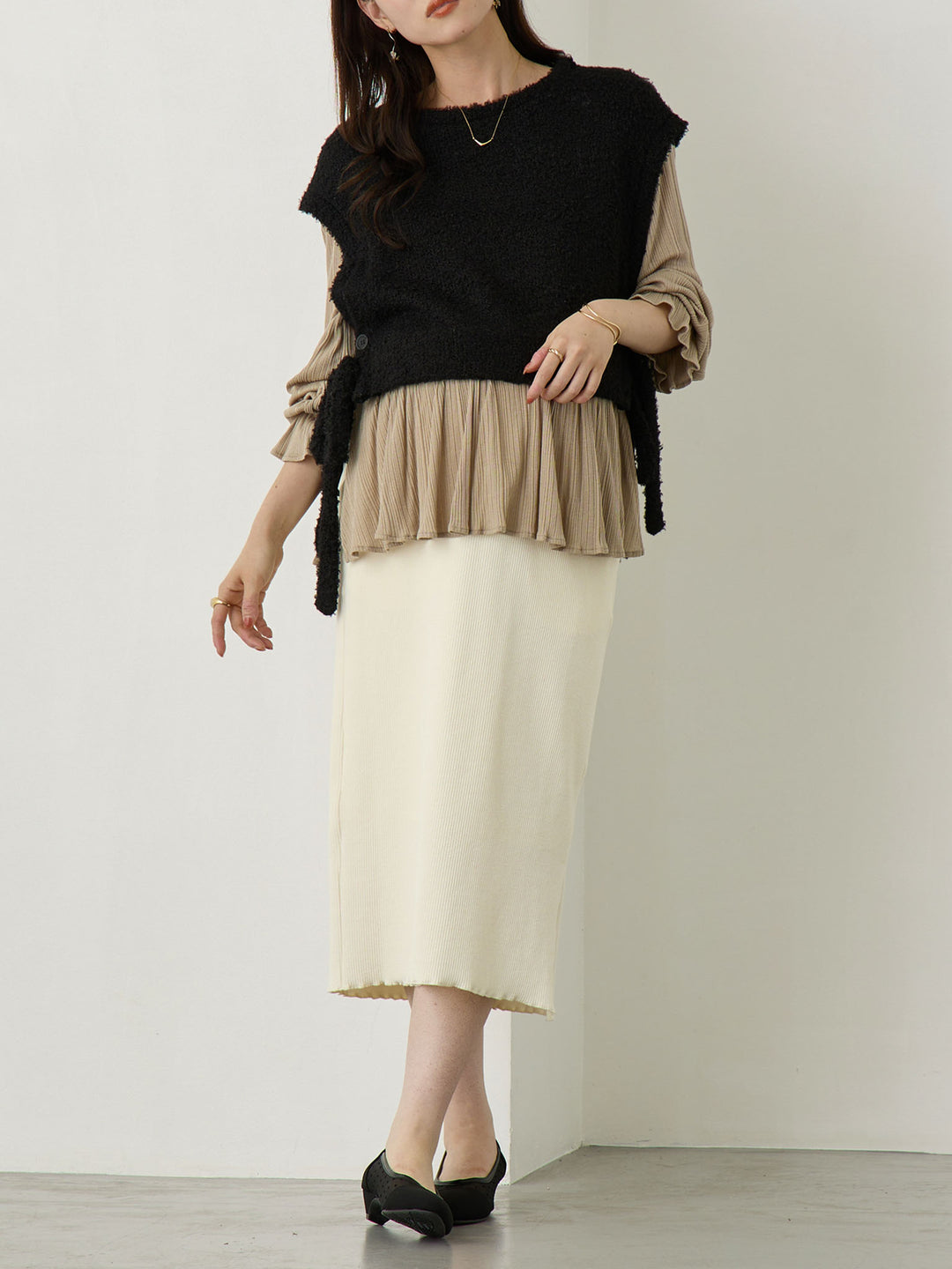 ニットベストドッキングトップス Black