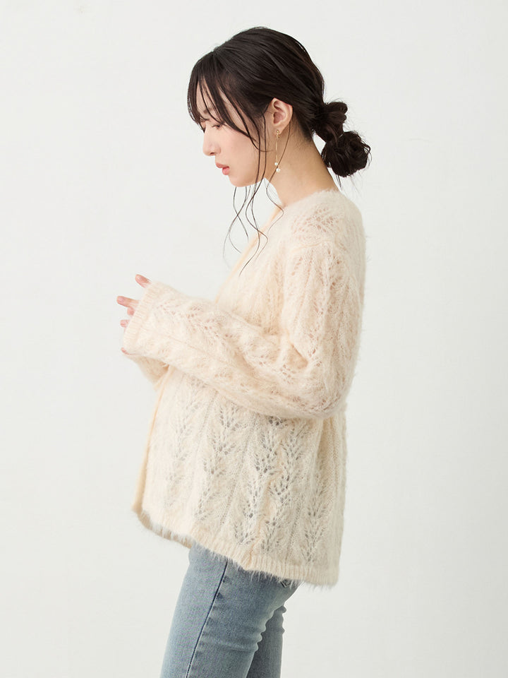 リボン付きニットカーデ Pale pink