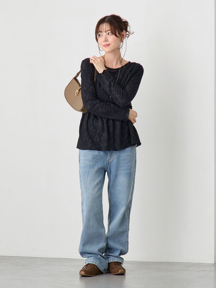 フラワージャガードトップス Black