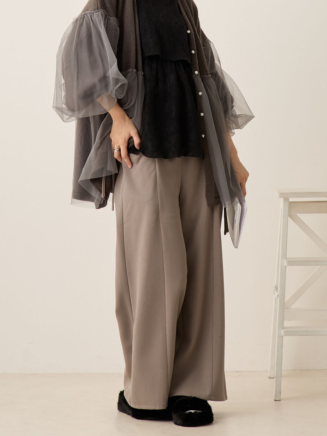 侧边蝴蝶结裤 灰色