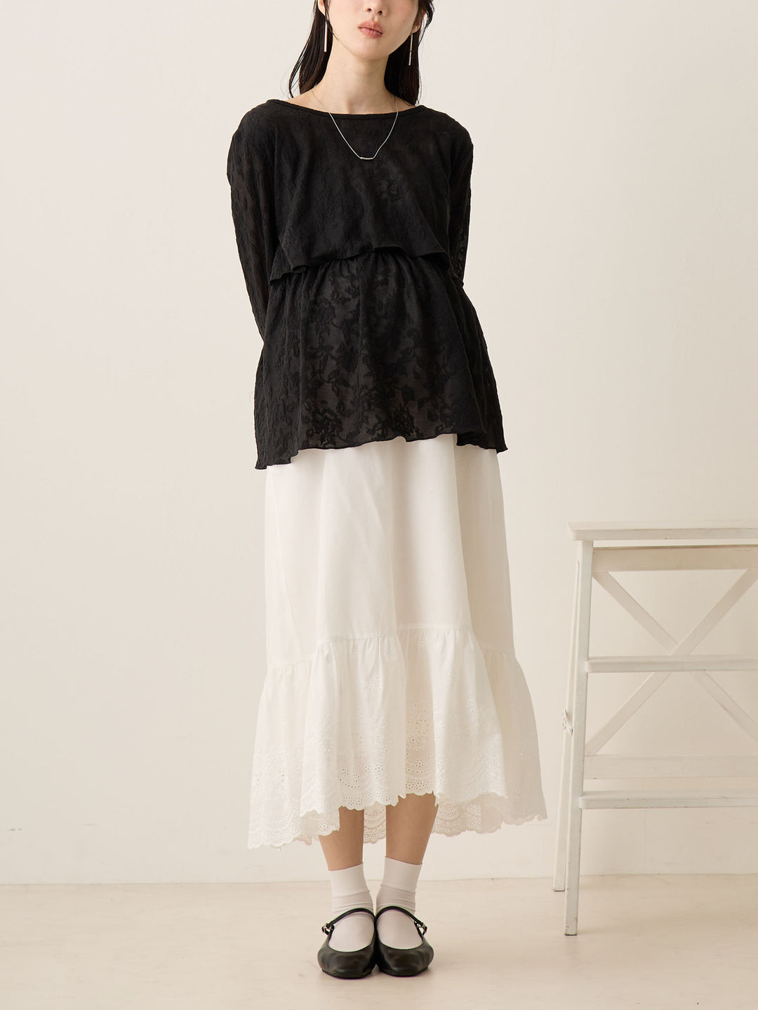 棉质蕾丝裙 白色