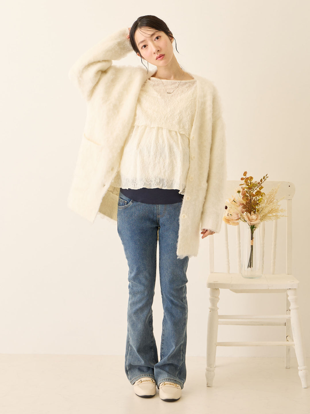 裏ボアフレアデニムパンツ Blue