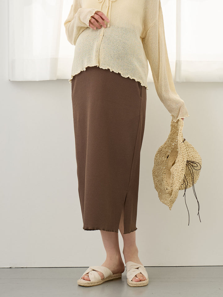 リブカットタイトスカート Brown