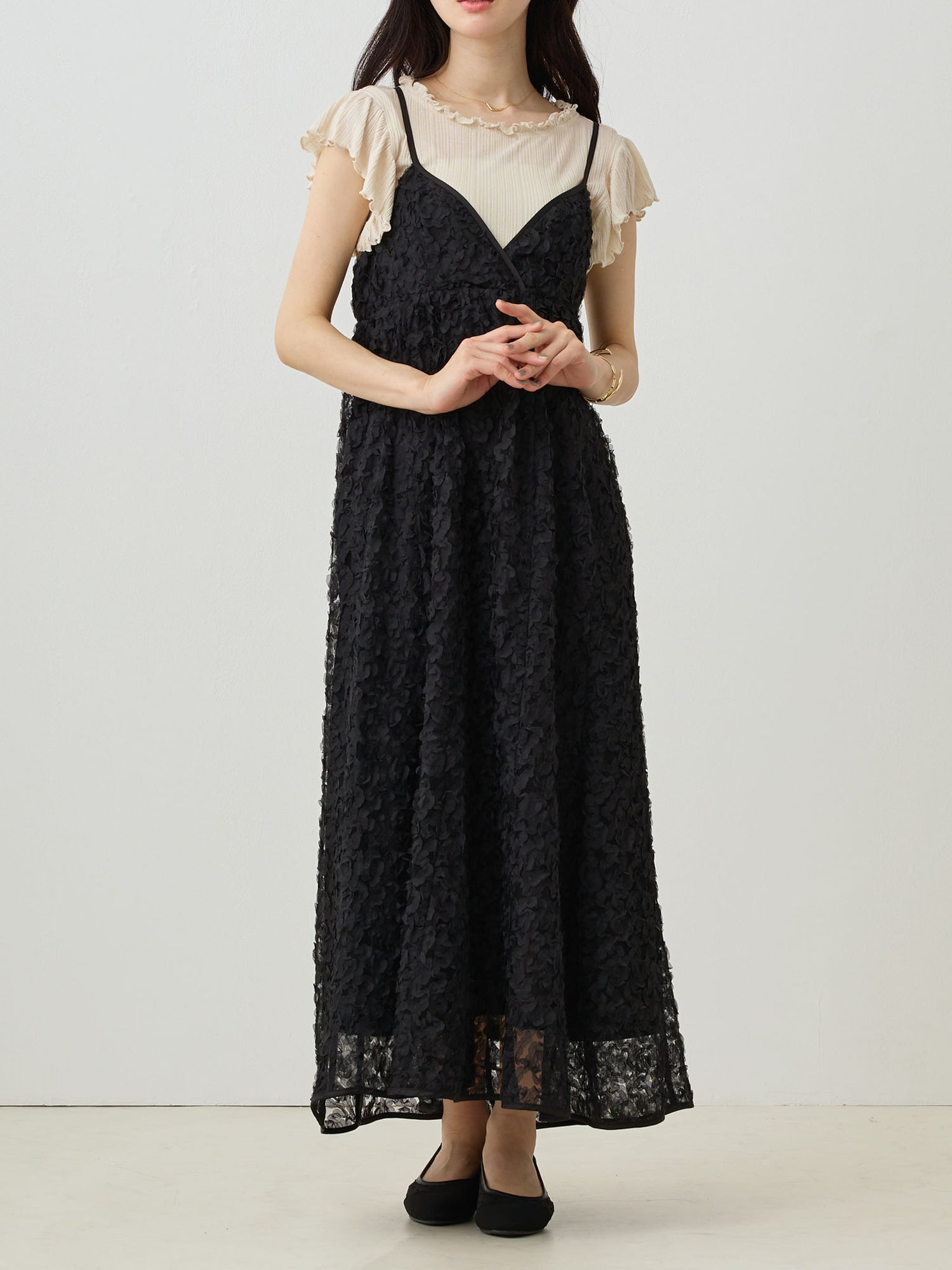 カシュクールレースキャミワンピース Black