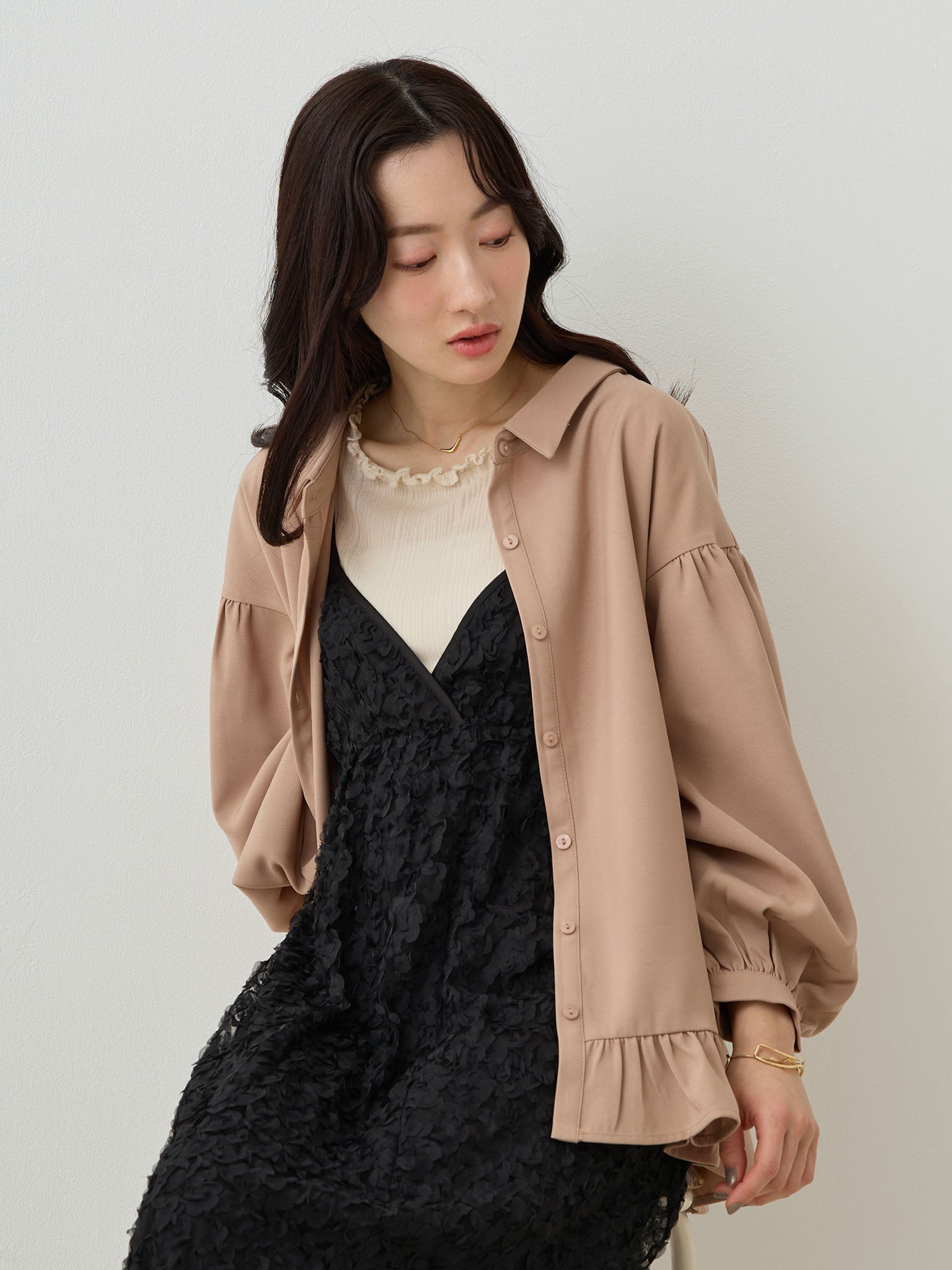 Bow Tie Blouse Pink Beige
