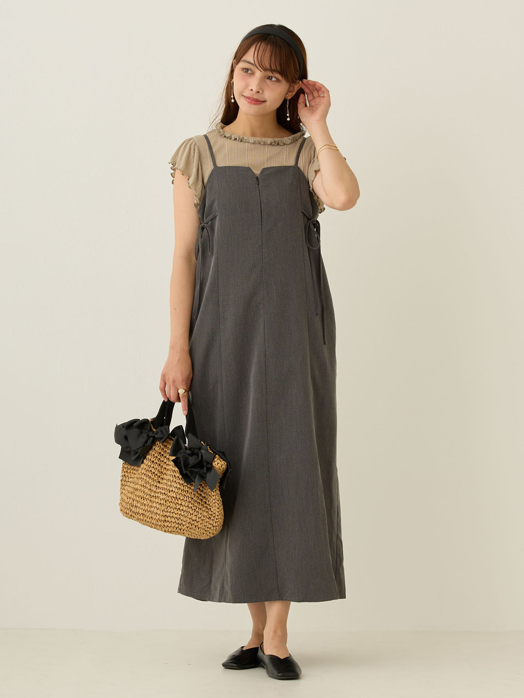 Side Ribbon Cami Dress Black