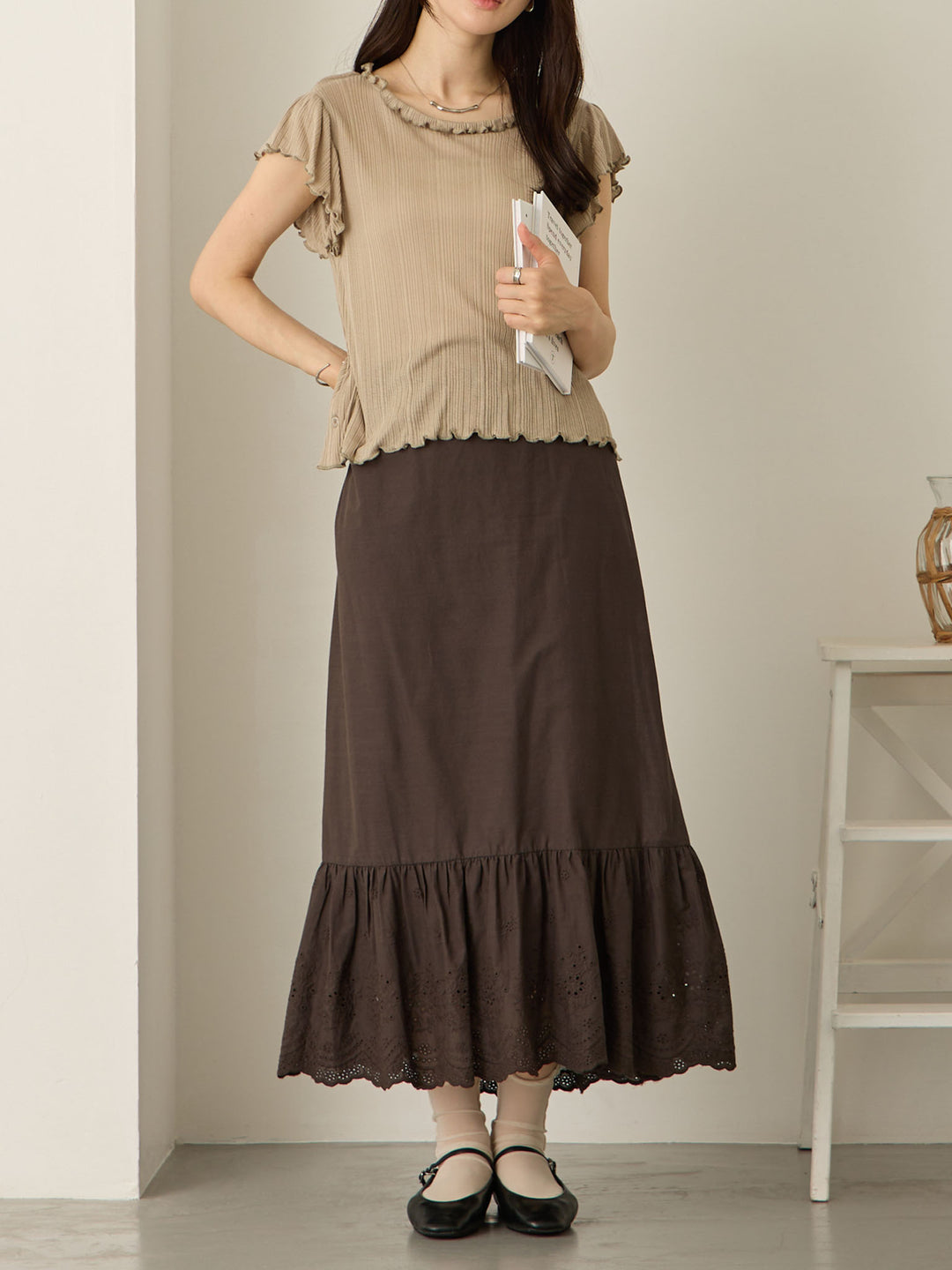 炭灰色棉质蕾丝裙