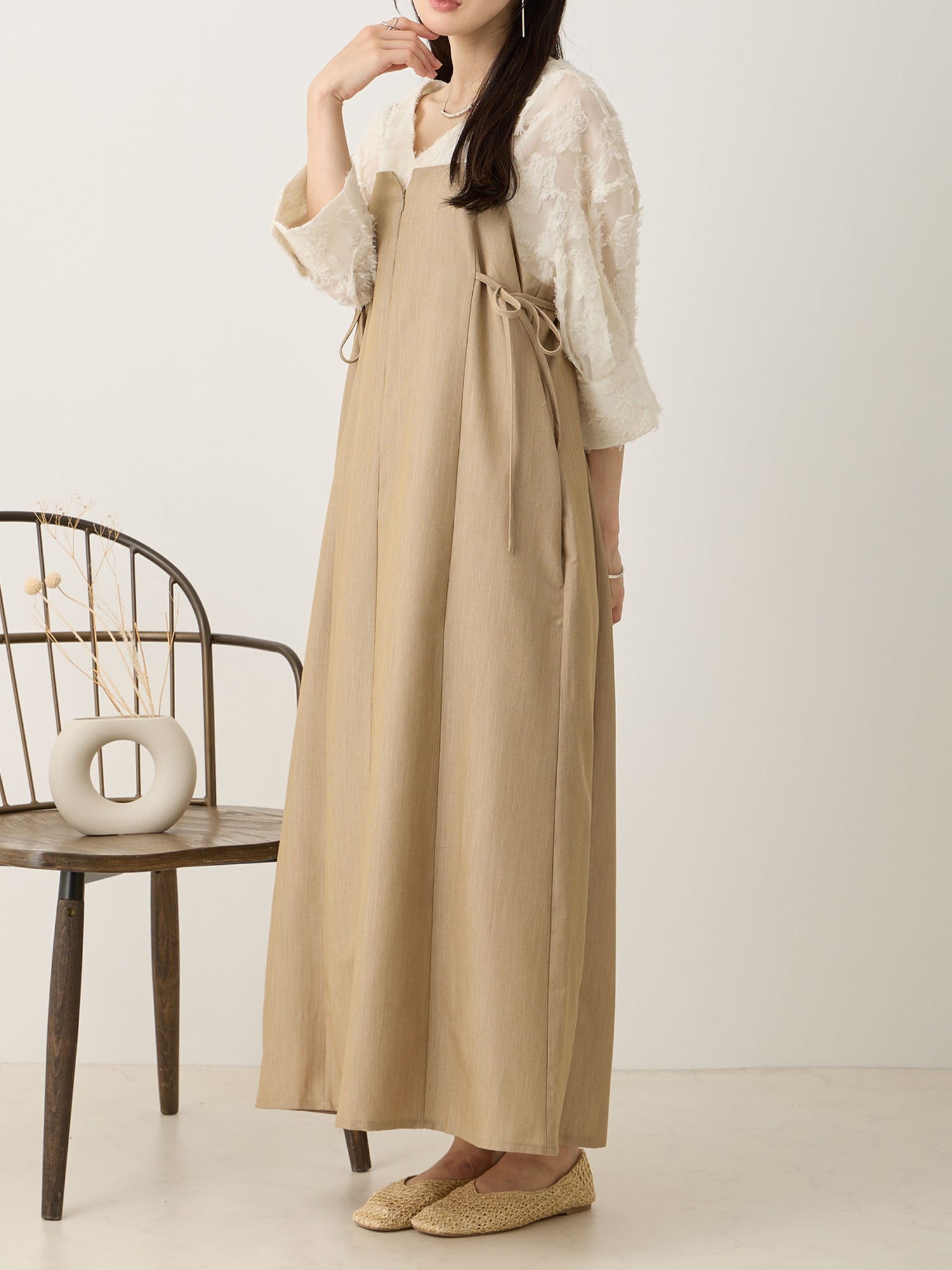 サイドリボンキャミワンピース Beige