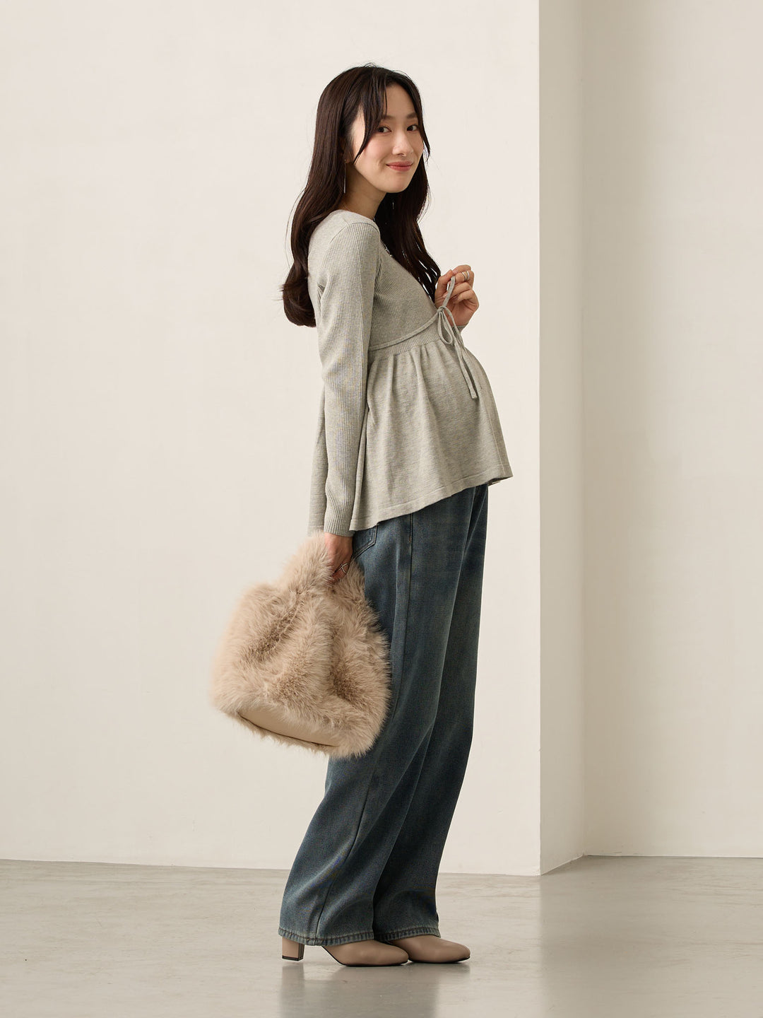 裏ボアストレートデニムパンツ Dark blue