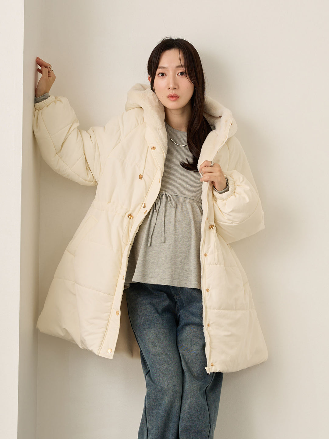 [孕妇/产后] 鸭绒外套 米色填充外套