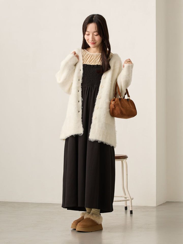 褶皱吊带连衣裙 黑色