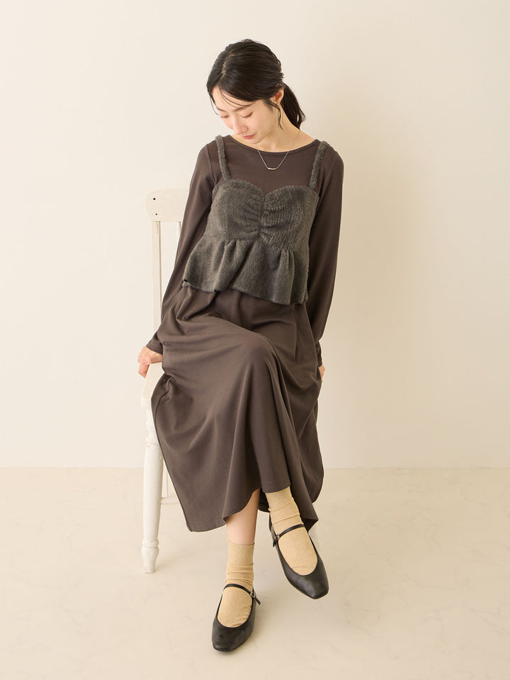 ビスチェドッキング起毛ワンピース Charcoal