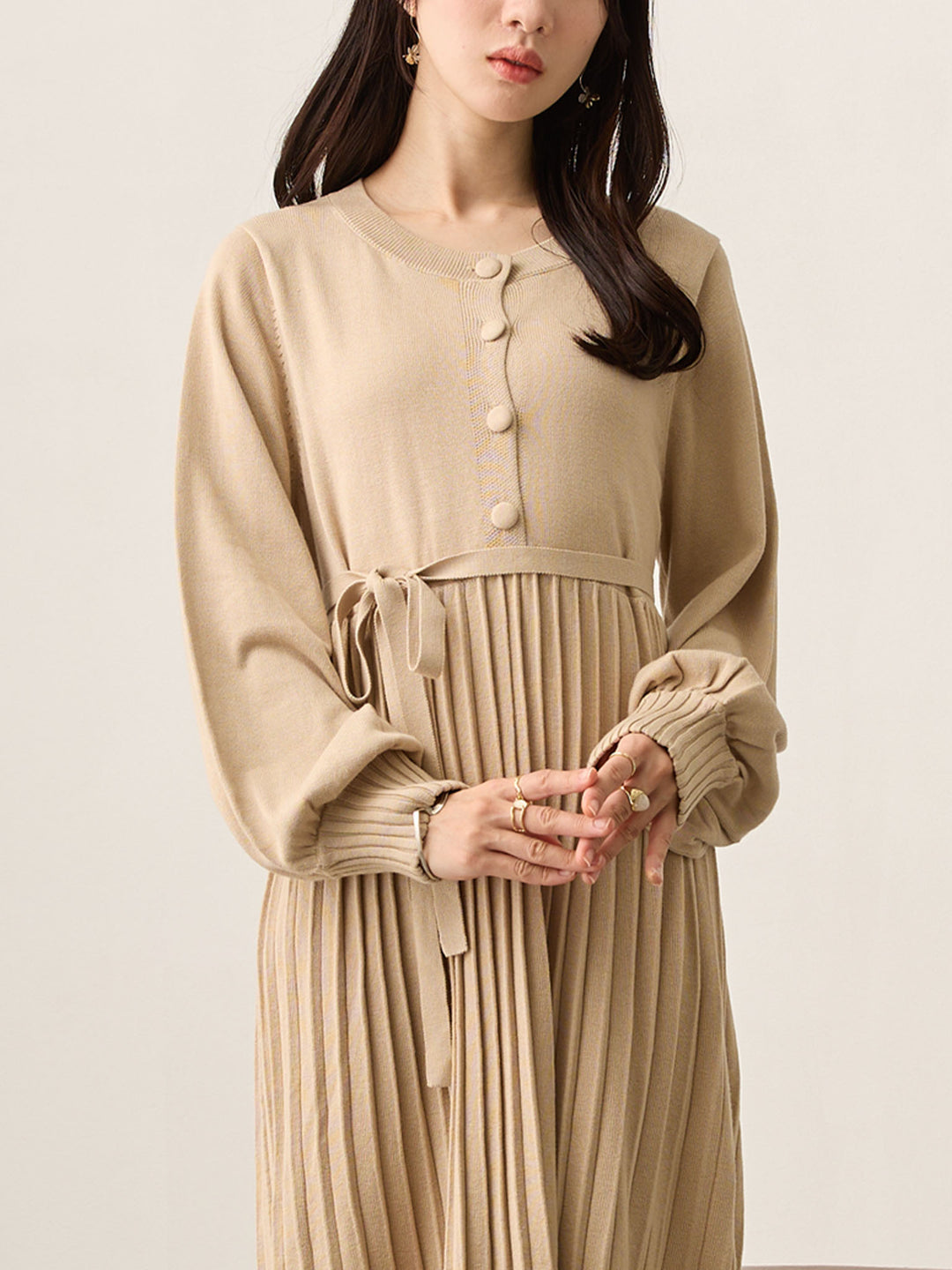 ニットプリーツワンピース Beige