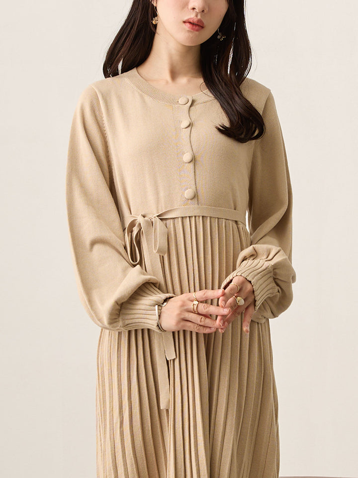 ニットプリーツワンピース Beige