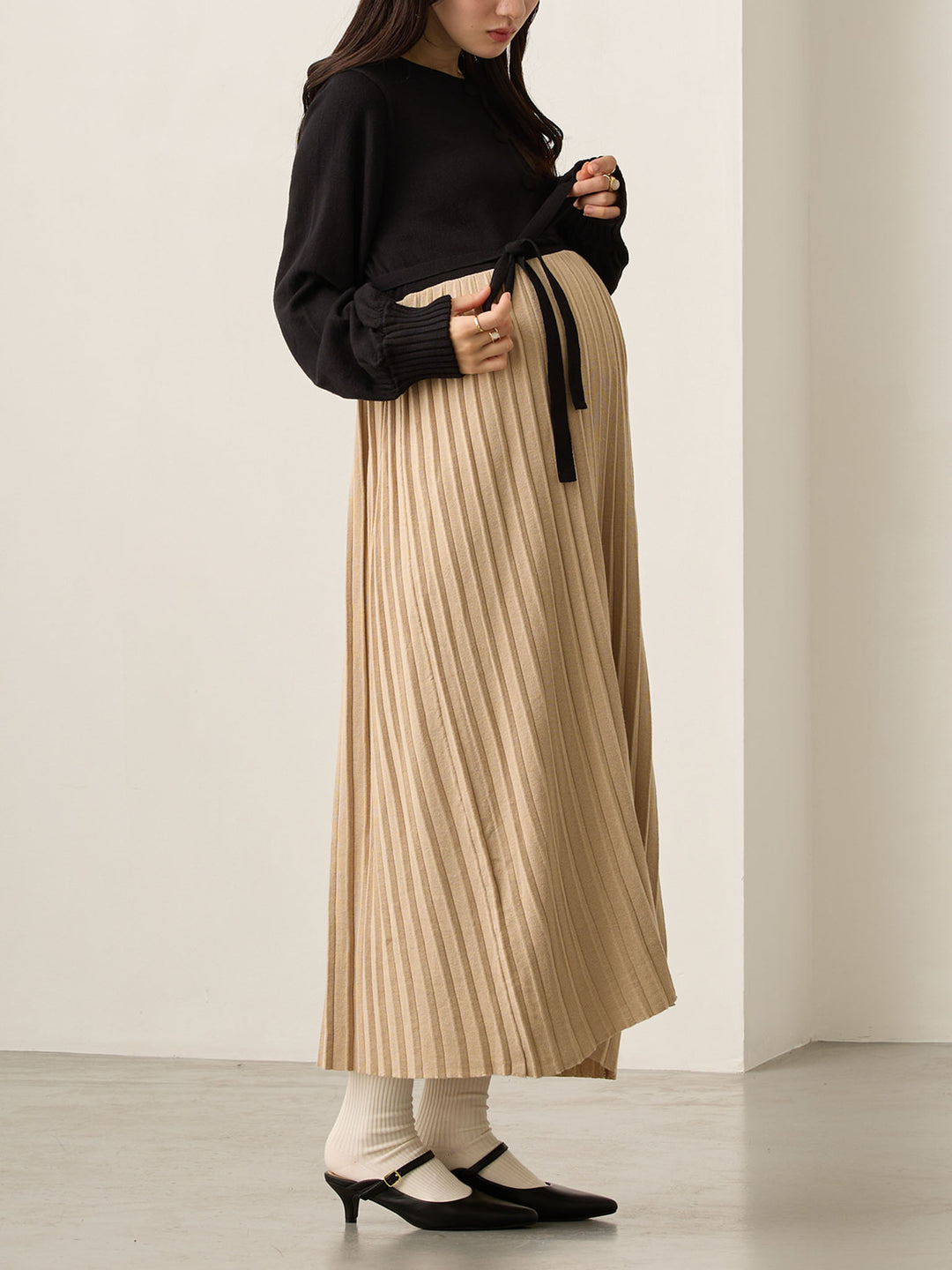 ニットプリーツワンピース Black