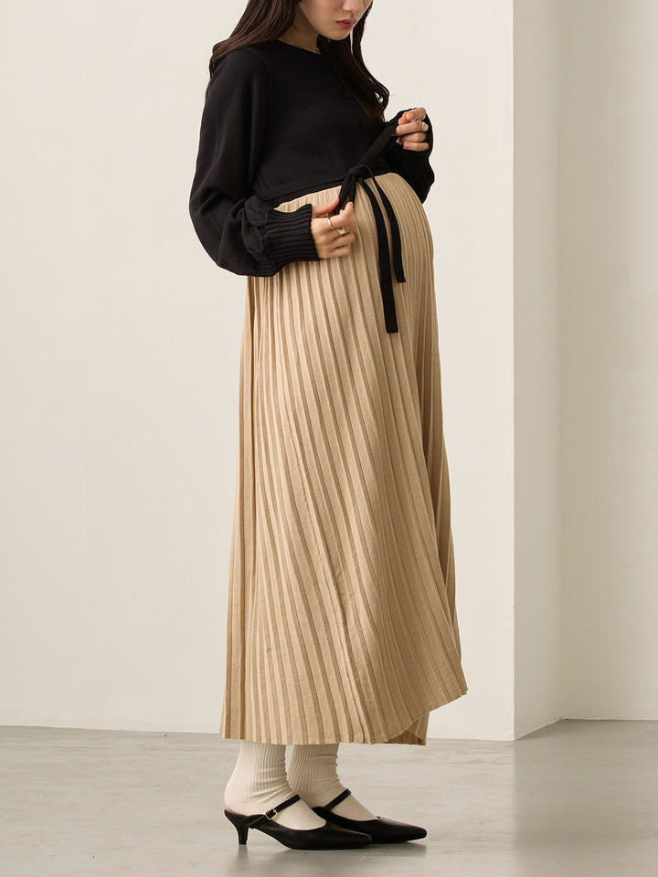 ニットプリーツワンピース Black