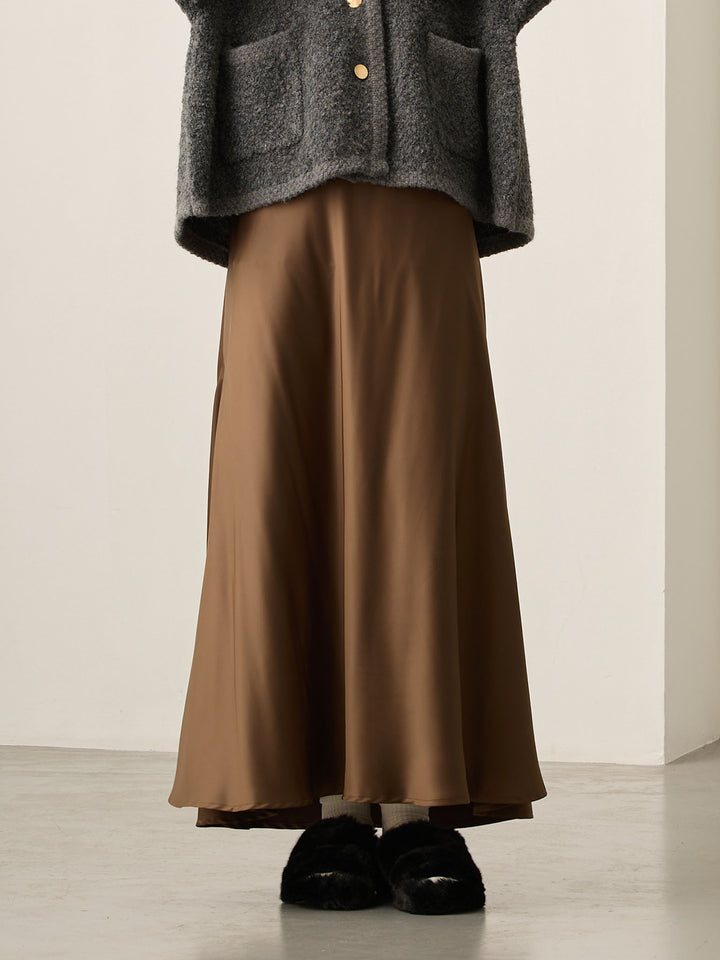 略带人鱼纹缎面裙 棕色