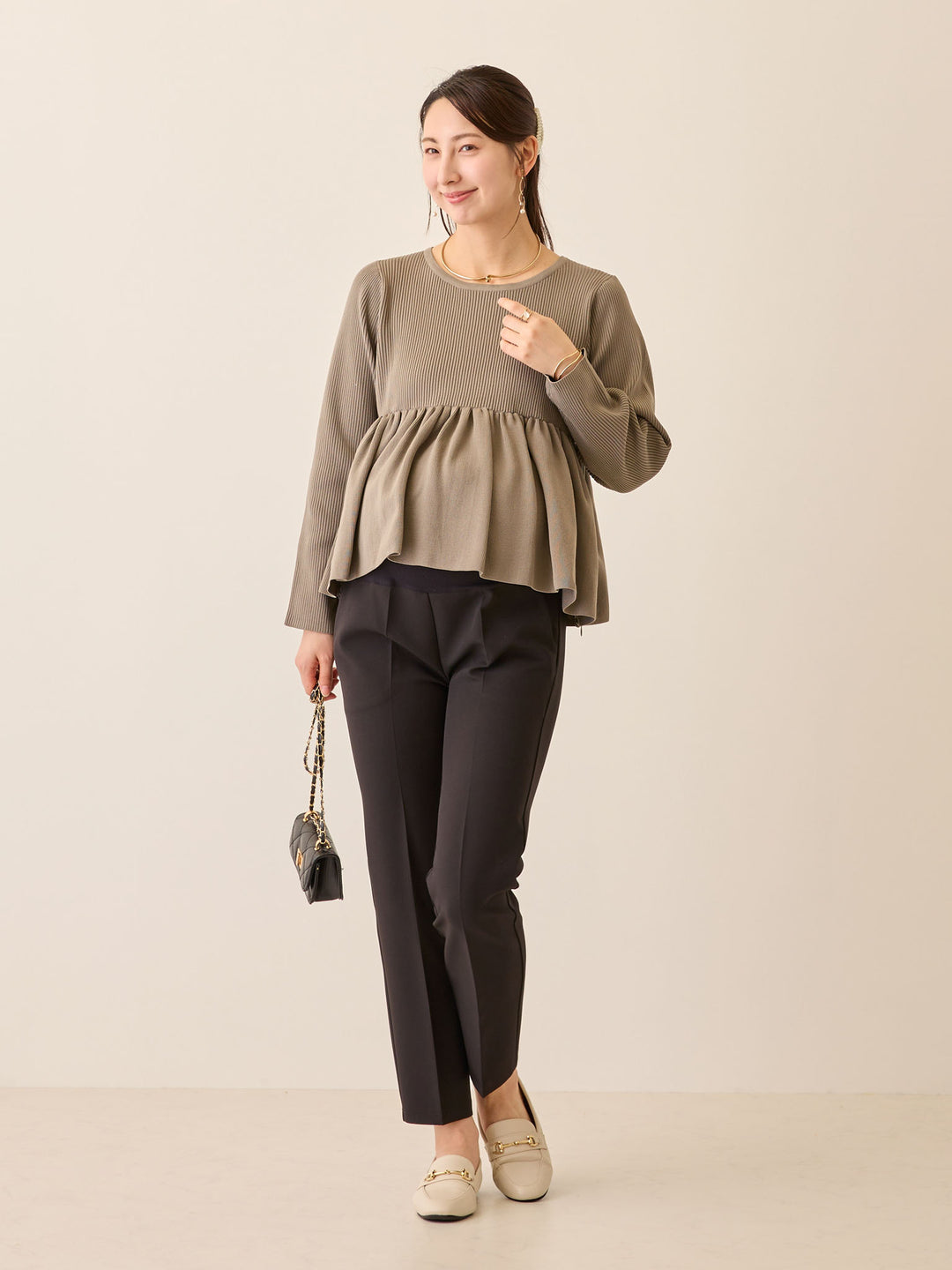 ペプラムニットトップス Gray